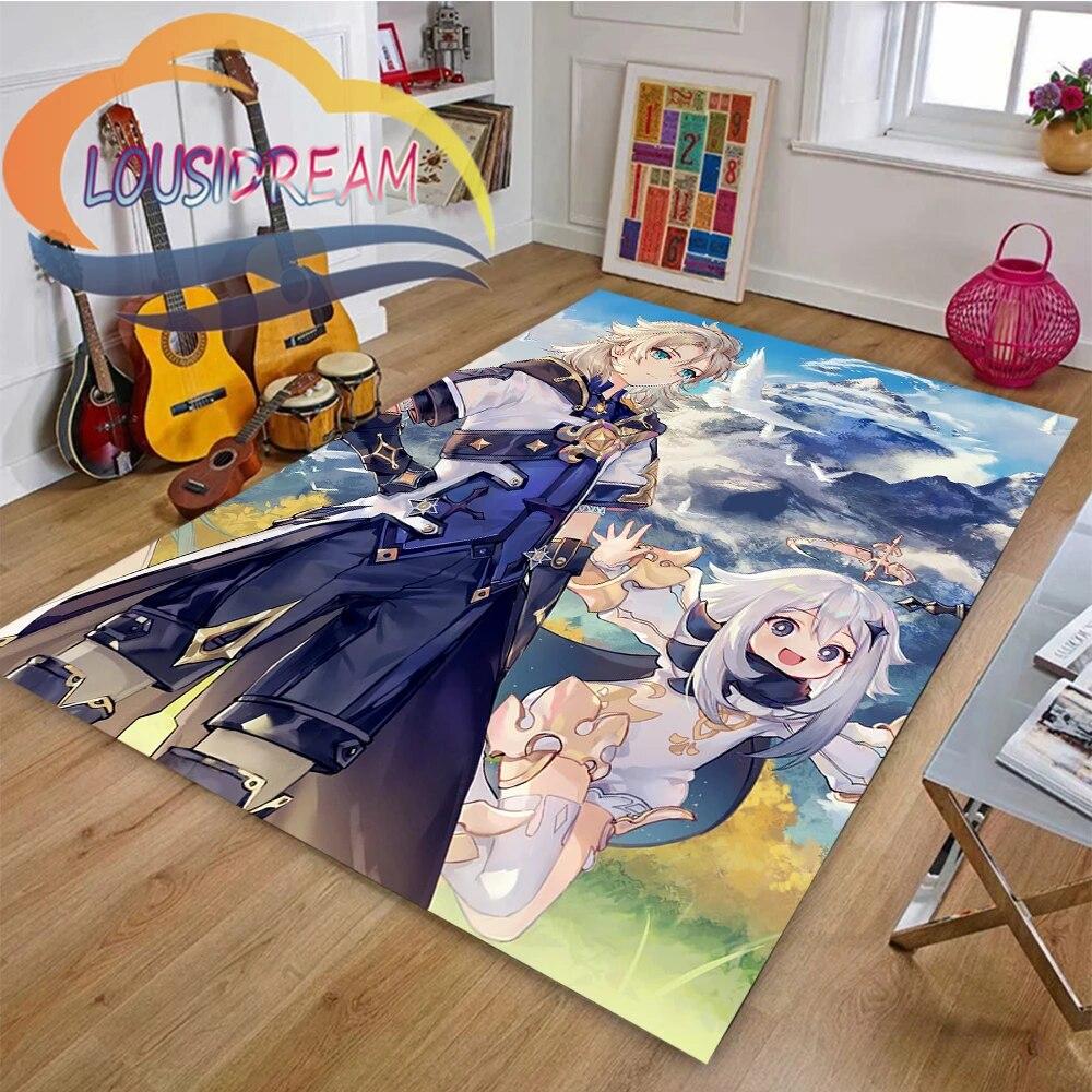 Ковер с мультяшными приключенческими играми, 3D принт Genshin Impact, напольный коврик для гостиной, мягкий фланелевый ковер для игр