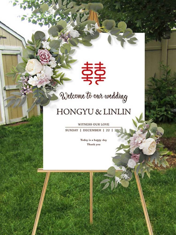 2Pcs/set Artificial Wedding Arch Flower Wedding Welcome Sign Flowers Artificial Fake Flowers Wedding Outdoor Arch Floral Flowers Party Decor Supplies