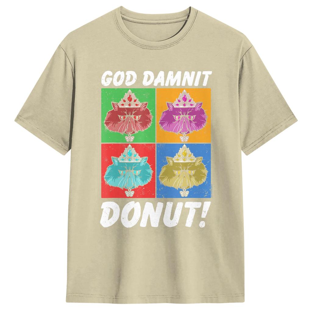 Unisexs TShirt God Damnit Donut Cat Pop Art DCC Vintage Cotton Tee Shirt Short Sleeve T Shirts Crewneck Clothing Gift Idea