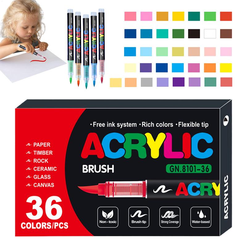 36/60/72 Цвета Акриловые Маркеры-Ручки для Рисования Кисть Маркер для Рисования по Камню Дереву Холсту, Рождественский Подарок DIY Ремесло
