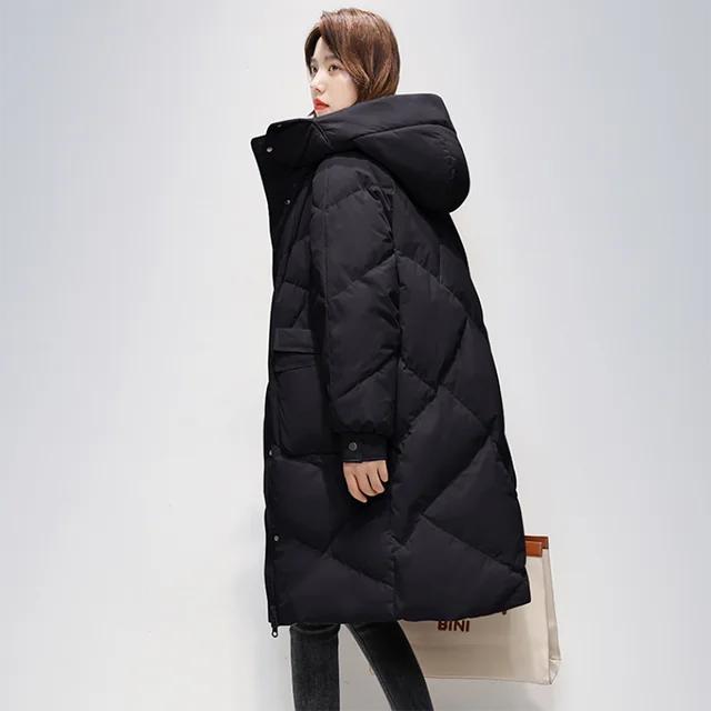 Women's Winter 90 White Duck Down Coat Casual Down Coat Long Coat Women's Outdoor Clothing Loose Padded Hooded Warm Parka