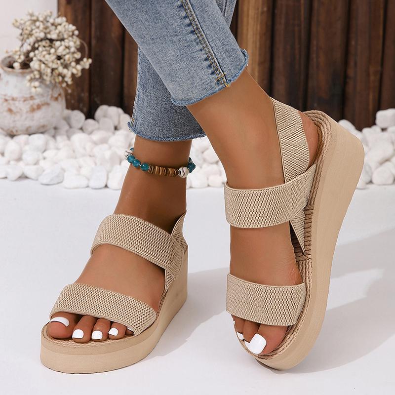 Fashion Women Sandals Fashion Trend Anti Slip Wear-resistant Comfortable Color Blocking Soft Sole Solid Elastic Band Platform Sandals