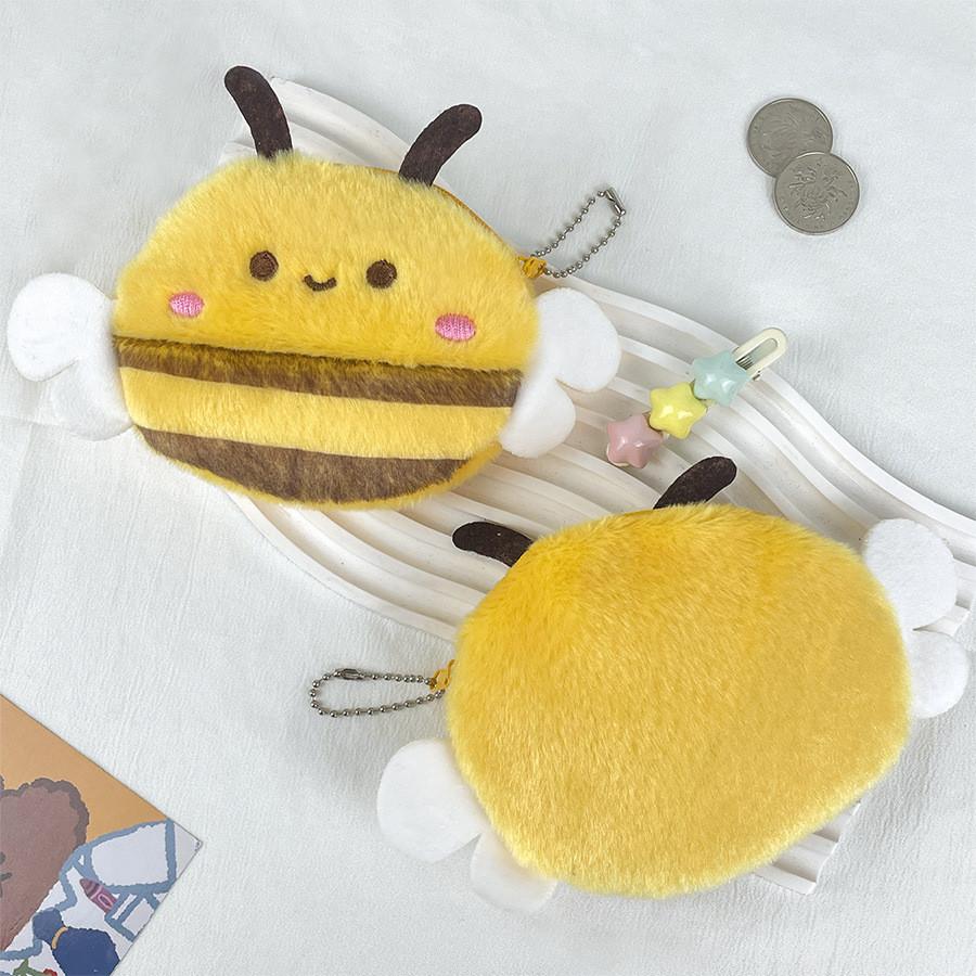 Adorable Bee Plush Coin Purse Soft Storage Bag For Headphones Lipstick Keys And More