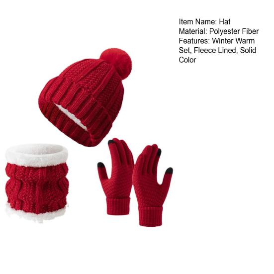 Winter Hat Scarf Gloves Set Fleece Lined Hat Warm Neck Wrap Thick Knitted Touchscreen Gloves for Men Women Cycling Hiking Travel