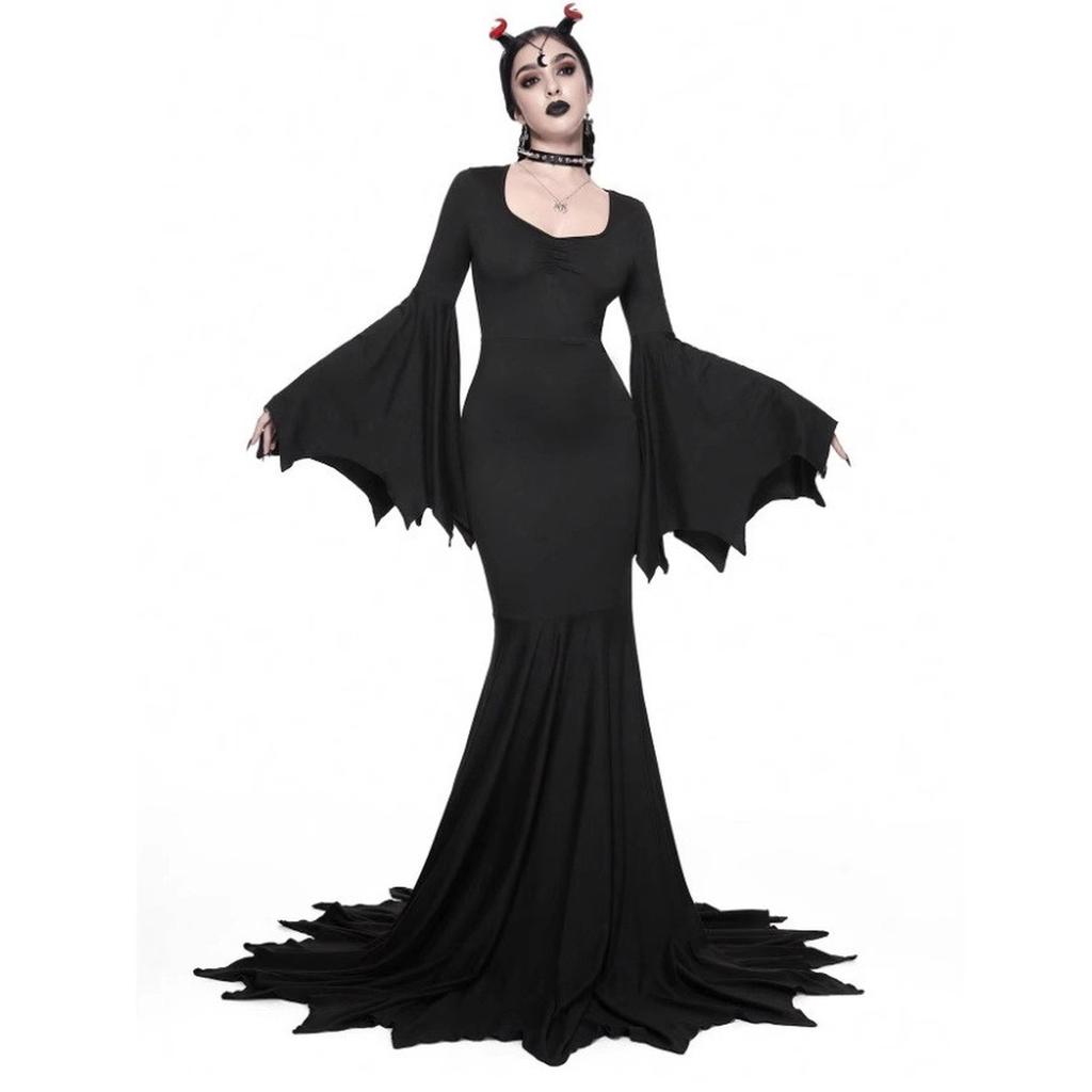 Хэллоуин Костюм Готический Темный Косплей Платье Женщины Уличная Одежда Винтажный Элегантный Сетчатый Рукав Пэчворк V-образный Вырез Разрез Вечерние Платья