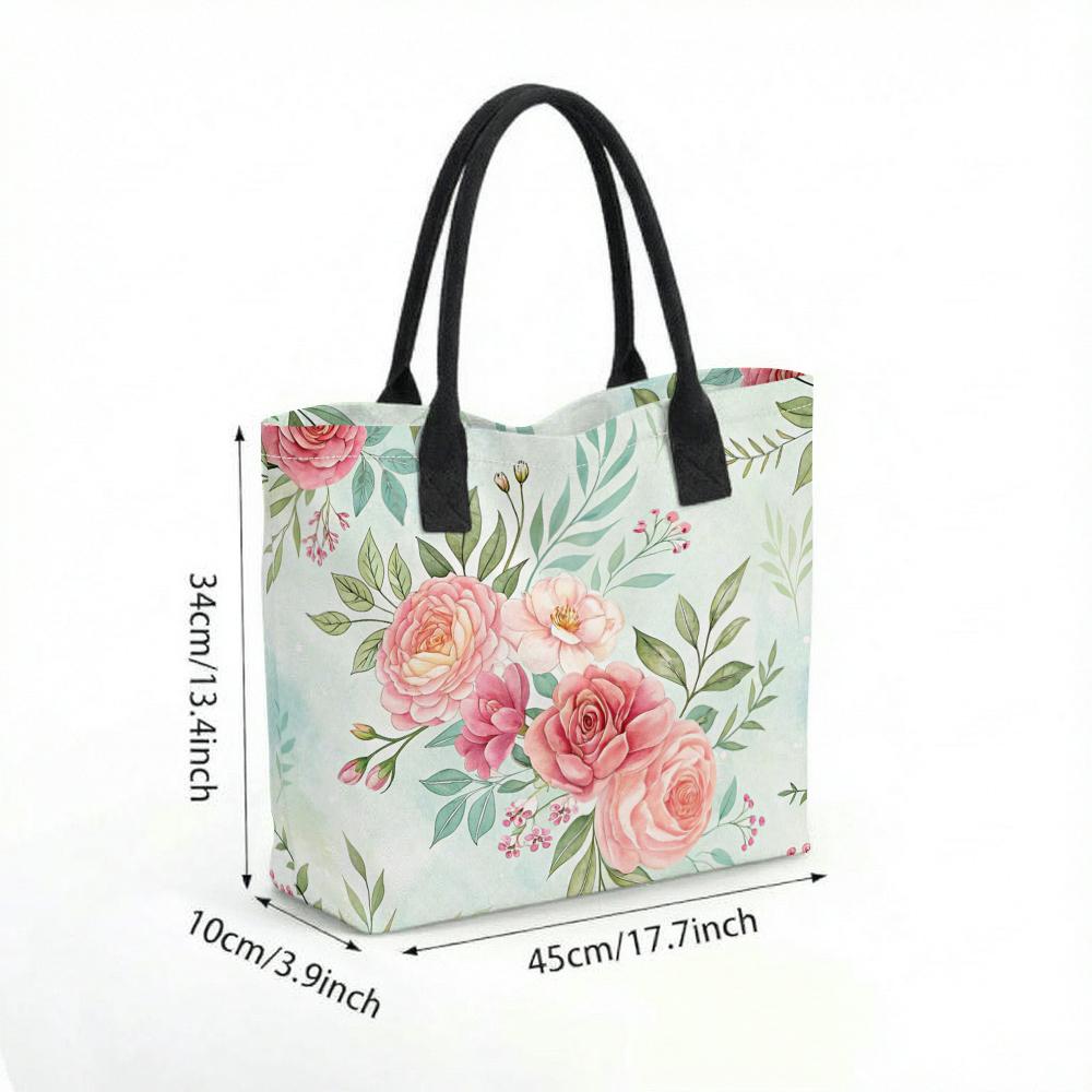 Floral Tote Bag Casual Large Capacity Canvas Shoulder Bag for Daily Use Shopping Travel
