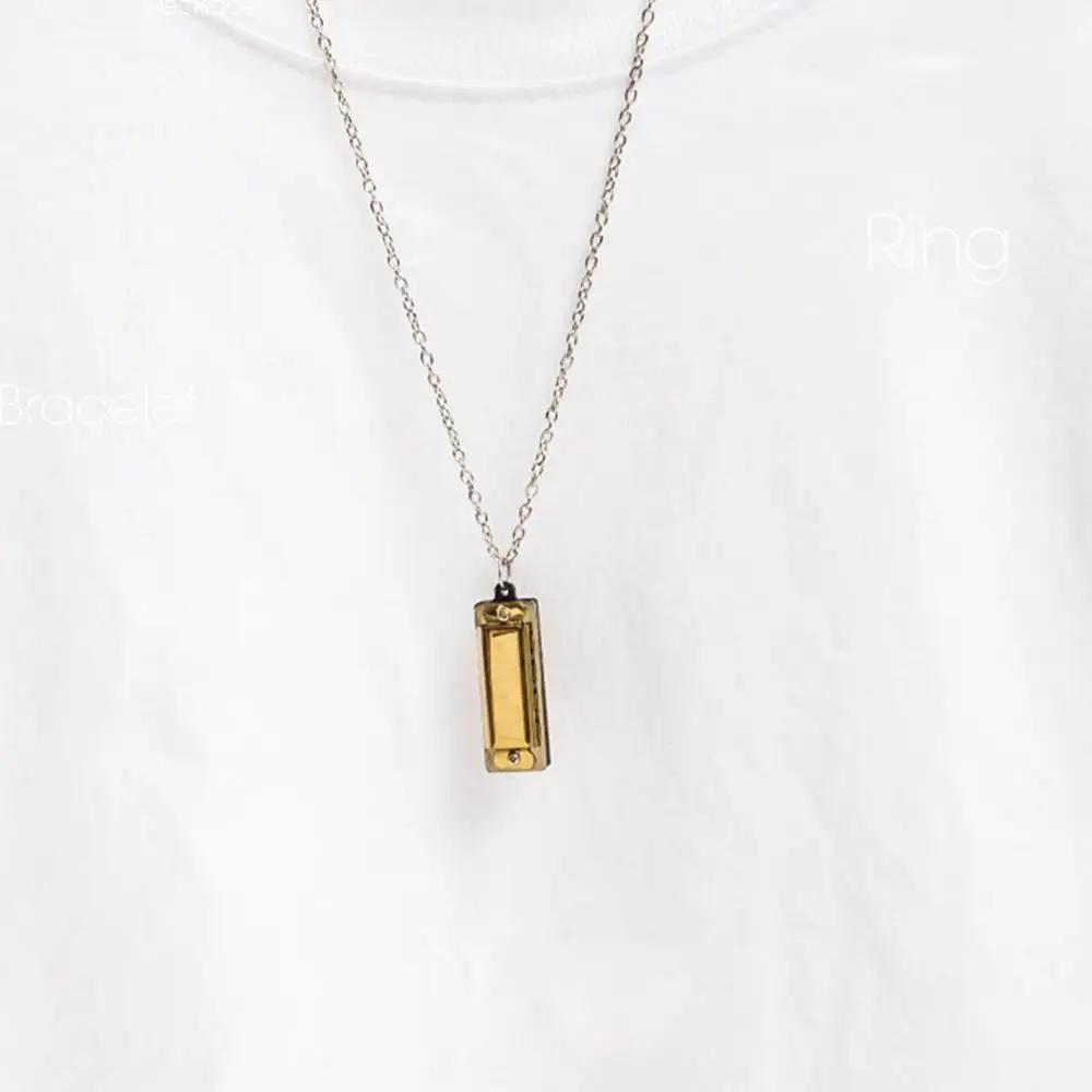 Functional Mini Harmonica Pendant Necklace Chic Clavicle Chain for Music Lovers Men Women Boy Fashion Jewelry