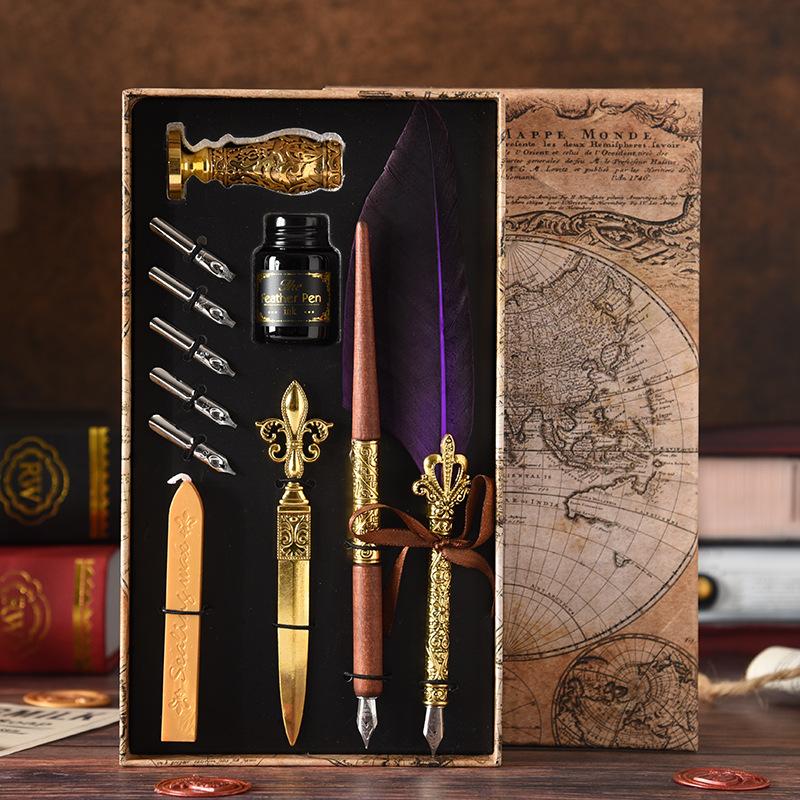 Victorian Dual Dip Pen Set Colorful Feather Quills Nibs Premium Calligraphy Kit Vintage Writing Tools for Beginners Feather Pen