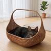 Ротанговая лежанка для кошки, плетёное гнездо для питомцев, ручная работа, для котят, маленьких собак, гостиной, спальни
