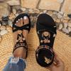 Bohemian Flat Women's Sandals, Round Toe Beaded Flower Beach Shoes