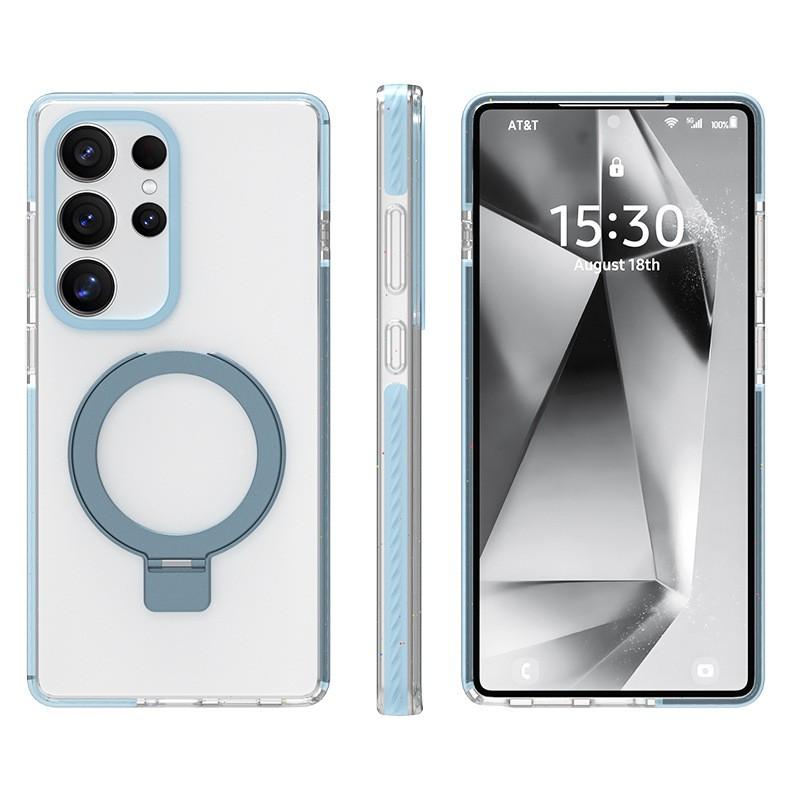 Transparent PCTPU Candy Color Phone Case With Magnetic Mount Stand Galaxy S25 Ultra Plus