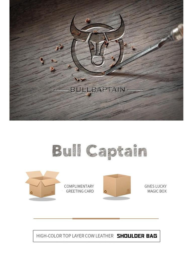 Мужская сумка кроссбоди BULLCAPTAIN из коровьей кожи - Ретро, Многофункциональная, Устойчивая к царапинам с защитой позвоночника
