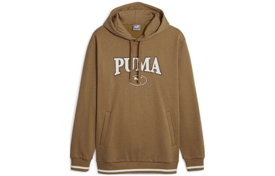 Puma ХУДИ SQUAD С Принтом Букв Athleisure Флисовая Подкладка С Капюшоном Толстовка Мужская Коричневая 678401-93