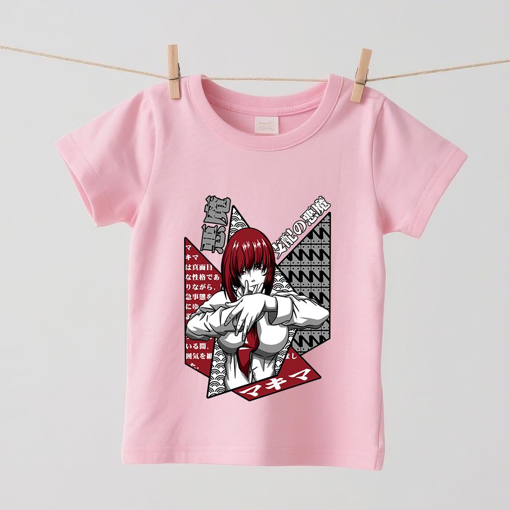 Chainsaw Man Makima Anime Graphic Print Cotton T Shirt for Boys Girls Kids Short Sleeve Summer Casual Top