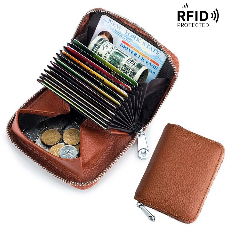 Card Bag Leather Coin Purse Zipper Card Sleeve Female Organ Card Bag Large Capacity