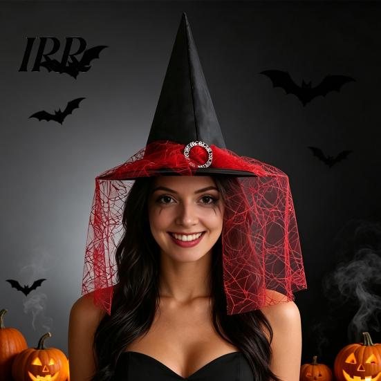Lightweight Fabric Witch Hat Steeple Halloween Hat, with Lace Edge, School Theatrical Performance Gear Breathable Pointed Headwear, for Cosplay Party