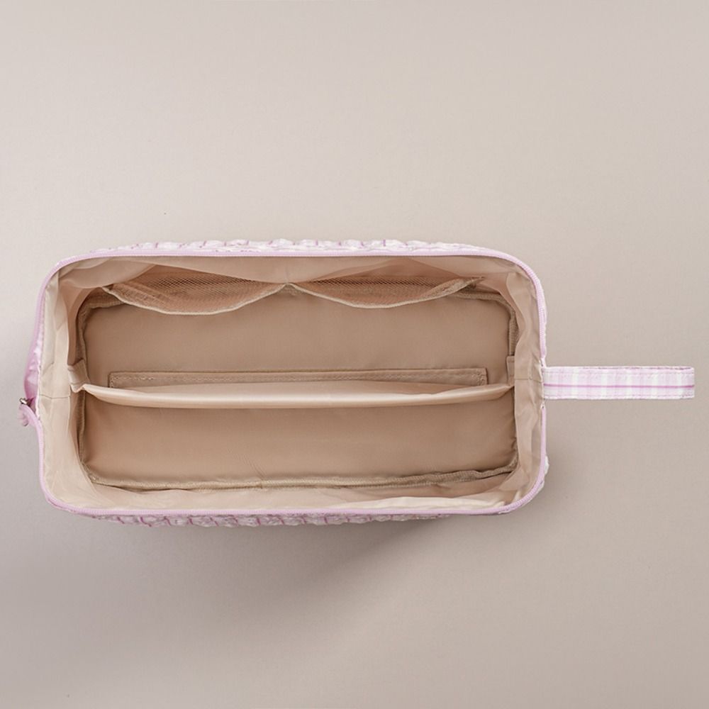 Quilted Cosmetic Bag Bow Print Storage Pouch Gifts Hair Styling Tool Bag