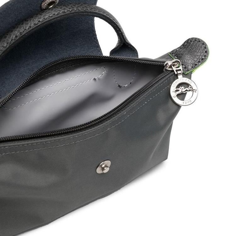Longchamp Le Pliage Green 17 Однотонная Сумка-косметичка на молнии и кнопке с короткими ручками, Кожаная отделка, Сумка-тоут Женские сумки Графитовый-серый 34175919P66