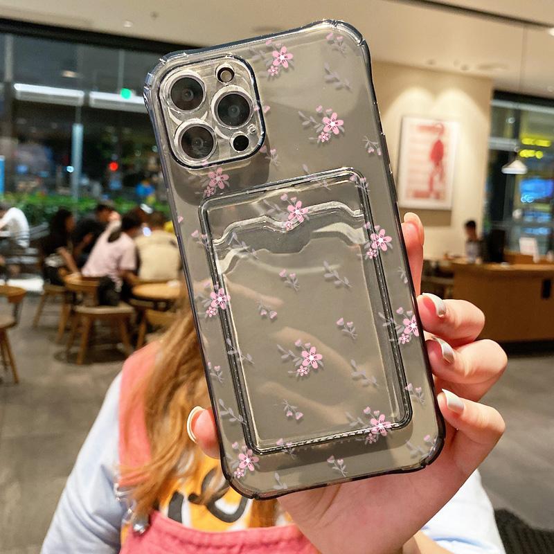Чехол для телефона с держателем для карт для iPhone 13 Funda iPhone 11 16 Pro Max 16E 14 15 12 XR X Xs 7 8 Plus, противоударный, мягкий, с цветочным узором из ТПУ