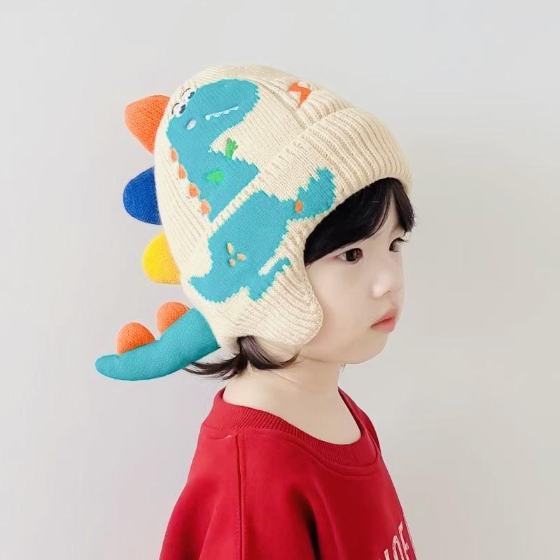 Little Dinosaur Cartoon Ear Protection Hat Boy Baby Knitted Hat Autumn and Winter New Children's Wool Warm Hat Girl Windproof Hat