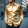 Мужская рубашка размера плюс S-XXL, шелковая атласная гладкая мужская однотонная деловая рубашка-смокинг, мужская повседневная приталенная блестящая золотая свадебная классическая рубашка