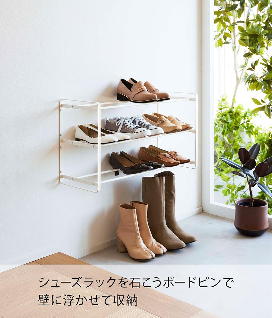 Пинцет для досок Yamazaki Jitsugyo и шурупы для дерева Настенная полка для обуви для гипсокартона 3 x D25 x башня Плавающая обувь легко крепится крючками 4506 [Гипсокартон