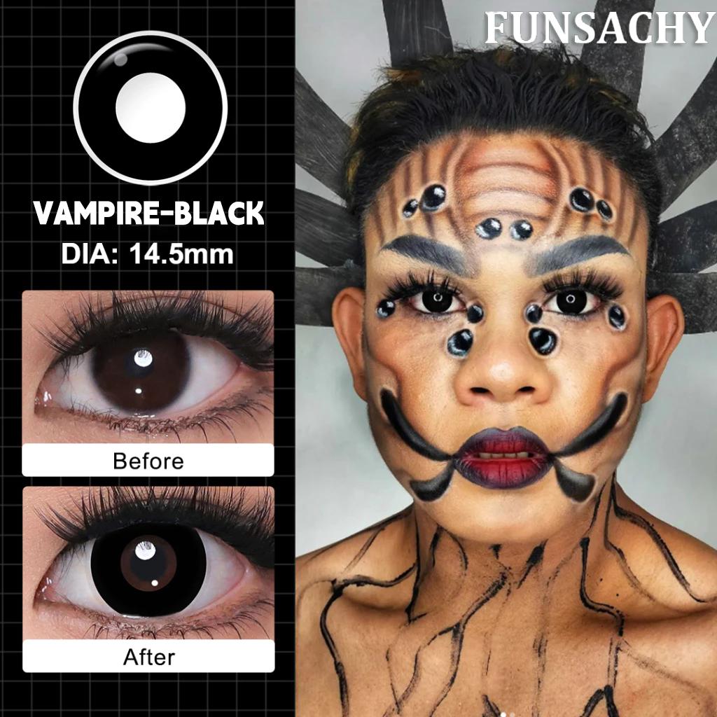 FUNSACHY Cosplay Black White Contact Lenses for Eyes 1Pair Colored Anime Lens Eye Makeup Pupil Halloween Women Men's Accessories