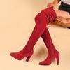 Winter Over The Knee Women Boots Stretch Fabrics High Heels Slip On Pointed Toe Shoes Plus Size Sexy Comfort Long Boots Woman