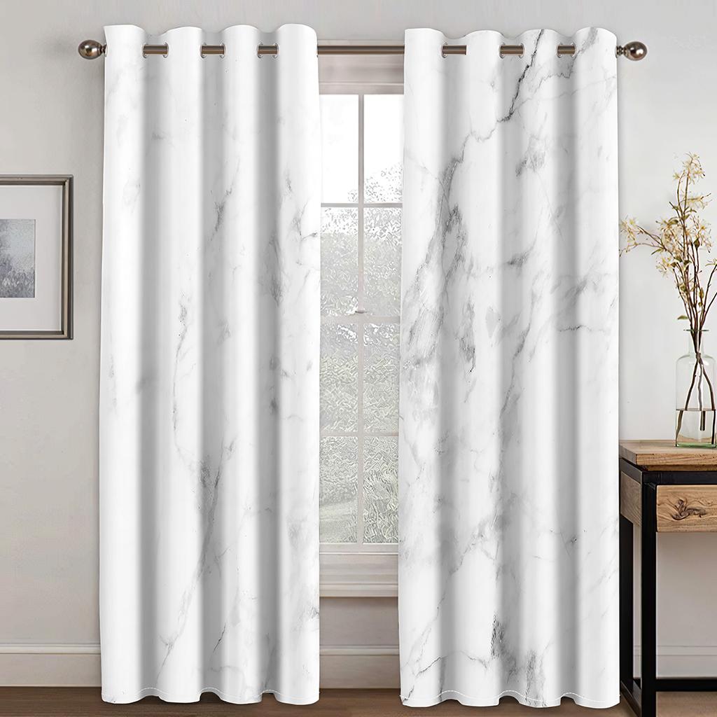3D Luxury Cheap Black and White Marble Thin Shading Window Curtain for Living Room Bedroom 2 Pieces Decor Hook
