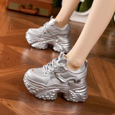 Модные 10 см Синтетическая Натуральная Кожа Блестящие Массивные Кроссовки Смешанный Цвет Модные Ботильоны Женские Удобные Осенние Вулканизированные Туфли