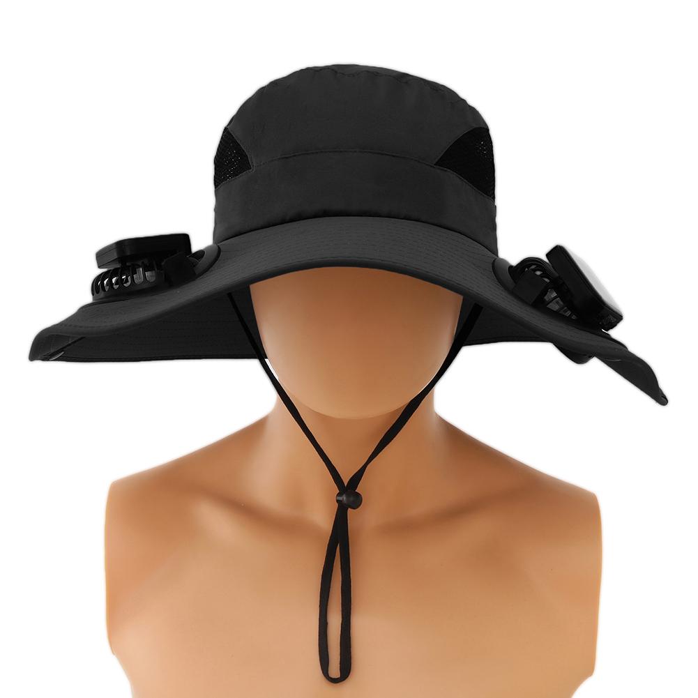 Солнечная шляпа с вентилятором Солнцезащитная шляпа с 2 солнечными вентиляторами Уличная шляпа для рыбалки Шляпа-ведро с широкими полями для мужчин Для активного отдыха, кемпинга, рыбалки, пеших прогулок