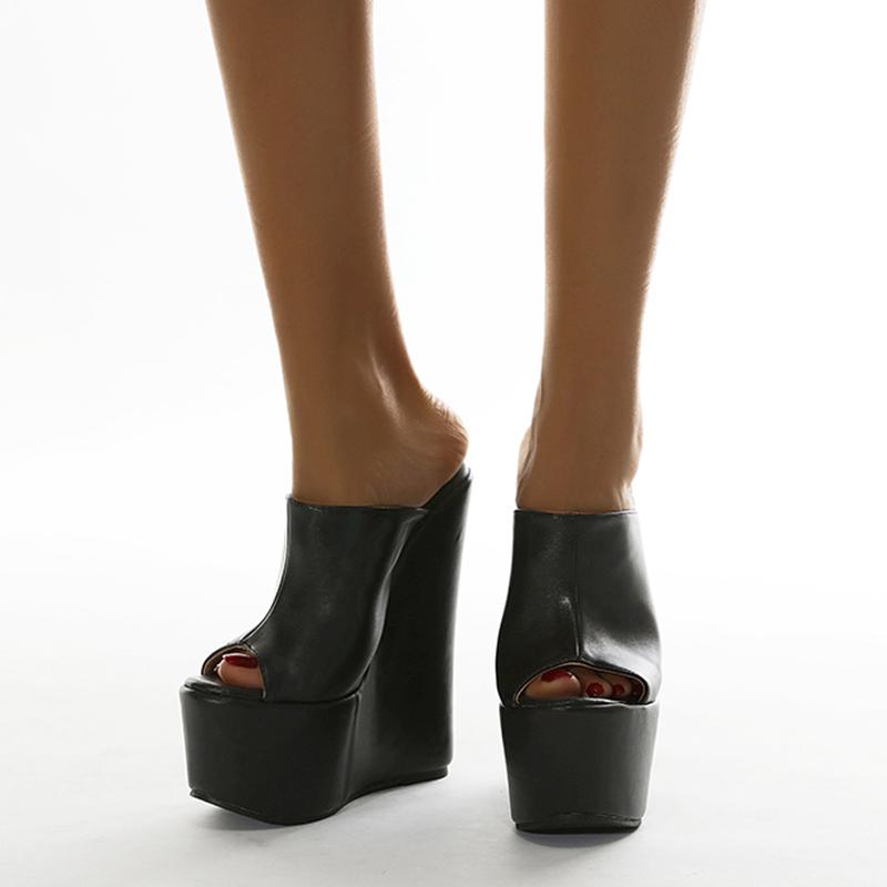 Aneikeh/летние модные женские шлепанцы, пикантные туфли на платформе из искусственной кожи на танкетке с открытым носком, римская обувь для вечеринок, сандалии-мулы, размер 35–42, элегантная новинка 2024 г.