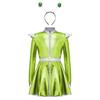 Girls Shiny Metallic Alien Robot Costume Long Sleeve Zip Up A-Line Dress Belt Hair Hoop Set