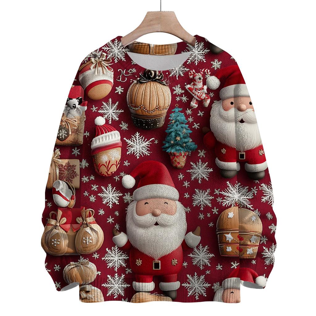 Women's Fashion Round Neck Casual Long Sleeve Christmas Cute Printed Woolen Knit Top
