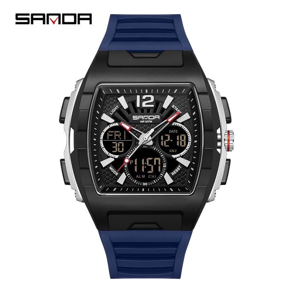 SANDA 3396 Fashion Electronic Watches for Man Dual Display Students Luminous Alarm Clock Sports Waterproof LED Digital Watch
