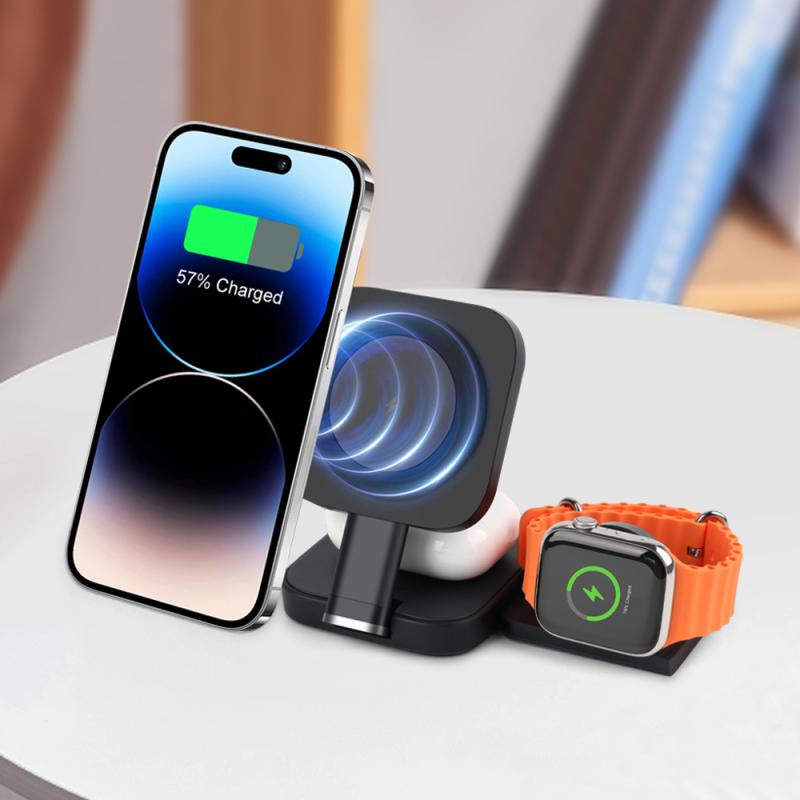 Складная магнитная беспроводная зарядка 3 в 1 для Apple, подставка для зарядного устройства Magsafe для iPhone 15 Pro 14 13 12 iWatch Airpods 2 3, зарядное устройство