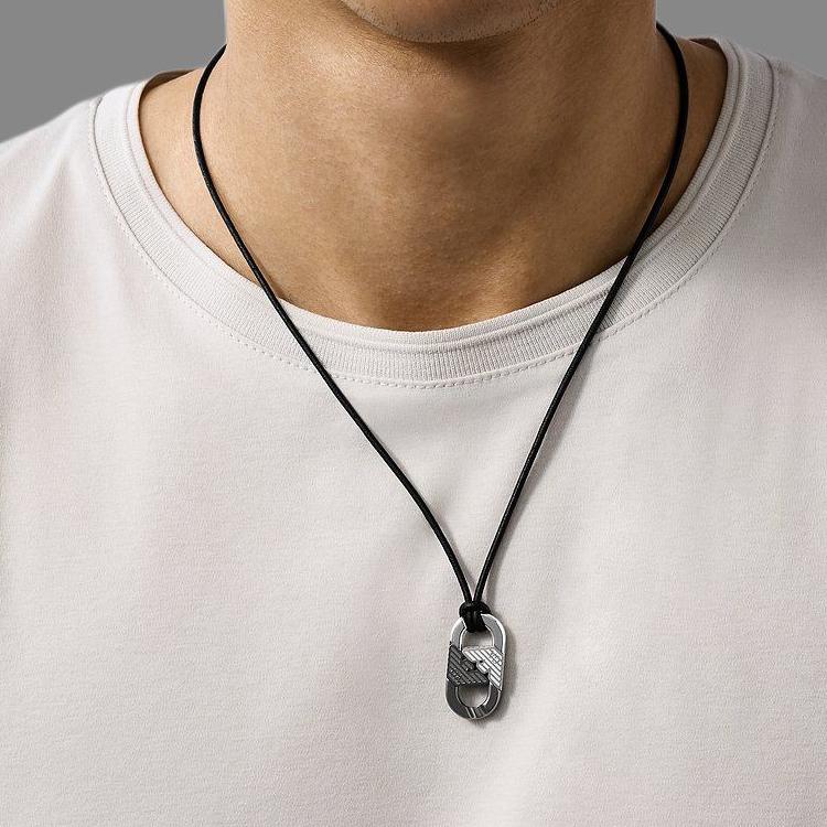 Emporio Armani Нержавеющая сталь Мужское ожерелье Дизайн с текстурой Color Block Черный EGS3170040