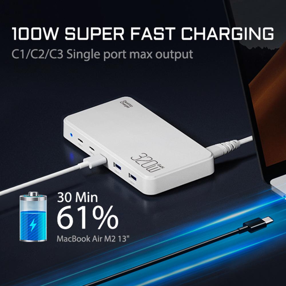 Зарядная станция PD3.0 GaN USB-C мощностью 120 Вт для мобильных телефонов, 5-портовый концентратор для быстрой зарядки, интеллектуальное устройство с несколькими адаптерами для iPhone и т. д.