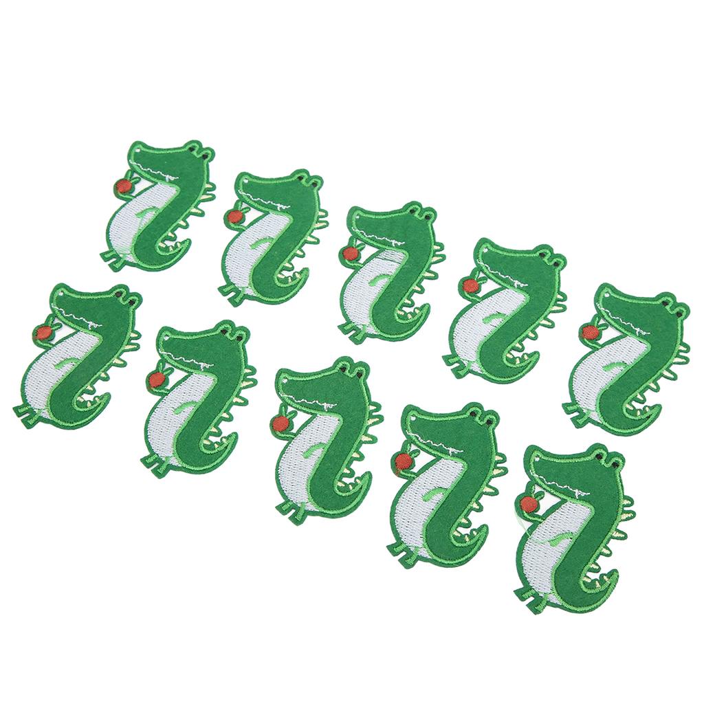 10 шт. железных нашивок из хлопкового материала зеленого цвета с рисунком животных в мультяшном стиле, вышитых своими руками