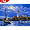 Алмазная живопись Парусник Полный квадратный круглый дрель 3D Алмазная вышивка Маяк Пейзаж Искусство Горный хрусталь Домашний декор
