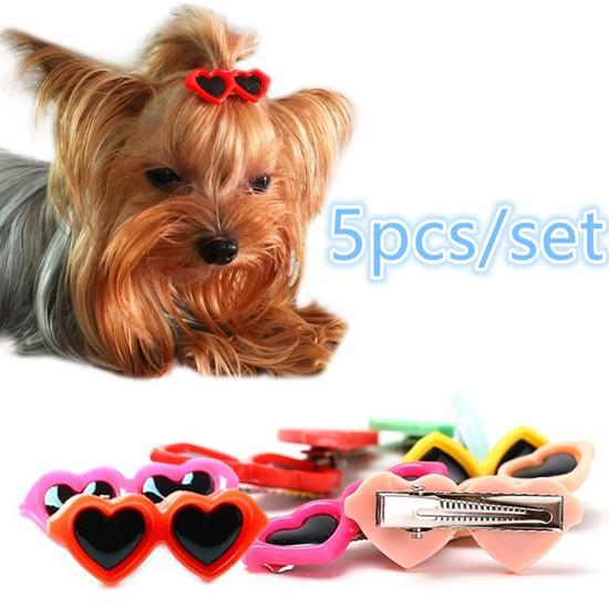 1/5/10Pcs Fashion Pet Dog Hair Bows Clips Love Style Doggie Boutique Sunglasses Pet Grooming