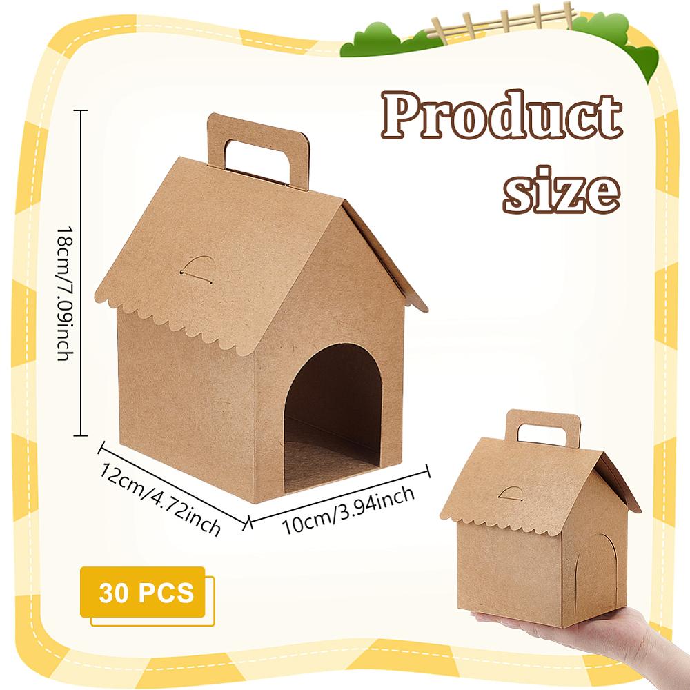 30pcs Kraft Paper Folding Paper Candy Packing Tote Boxes with Visible Window House Shape BurlyWood 12x10x18cm