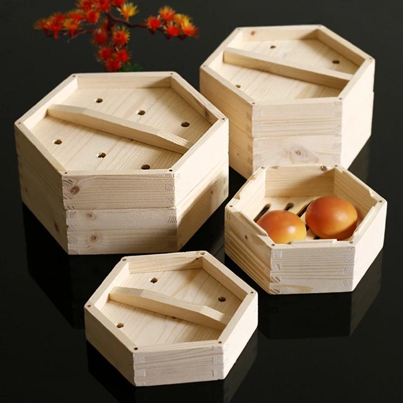 Wooden Hexagonal Steamer Chinese Dim Sum Steamed Grid Multi-size Heat Resistant Household Pastry Steamer Kitchen Cookware Tool