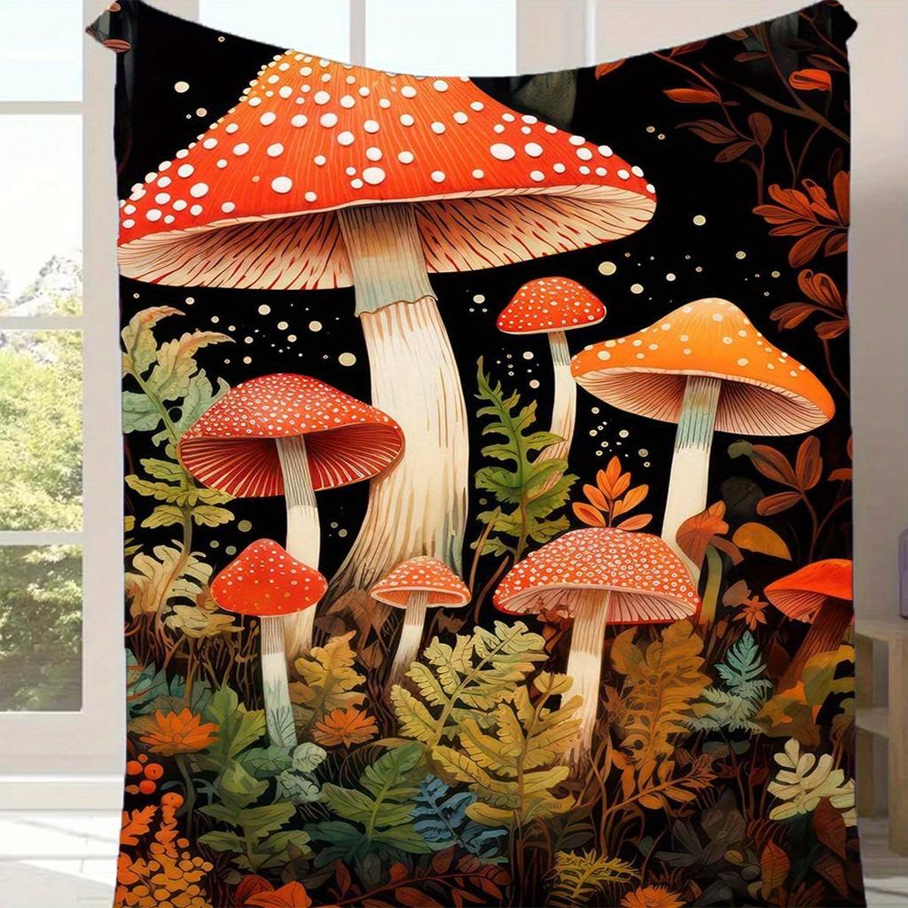 1pc Mushroom Pattern Blanket,Soft And Comfortable Blanket, Travel Sofa Bed, Office Home Decor, Birthday Gift Blanket, Boys, Girls
