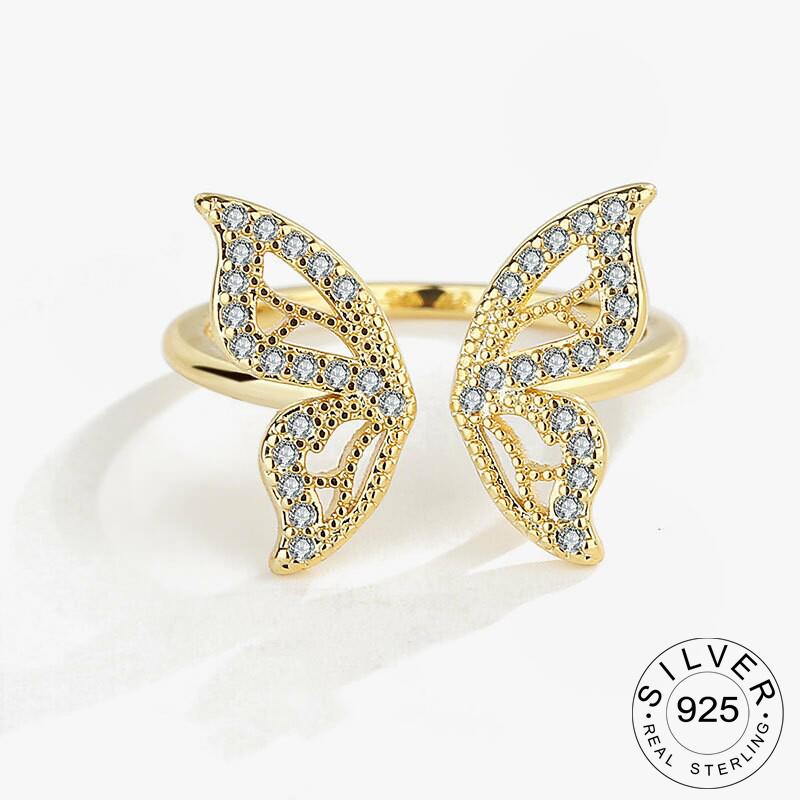 Silver Color Rings For Women Butterfly Gold Plated Opening Handmade Anillos Trendy Trendy Fashion Fine Jewelry