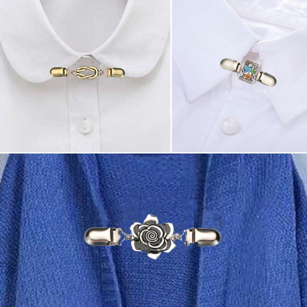 New Rhinestone Flower Shirt Collar Sweater Blouse Pin Duck Clip Clasps Shawl Brooch Cardigan Clip