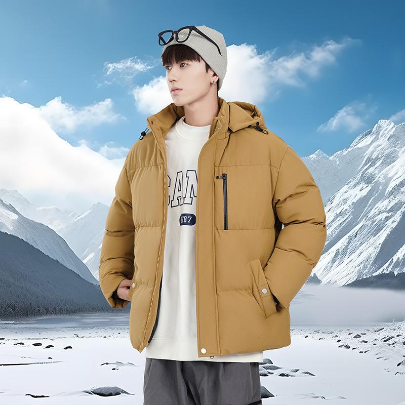 Простая однотонная хлопковая одежда Мужская зимняя повседневная свободная большого размера с капюшоном Теплая куртка-пуховик от холода Модная хлопковая одежда