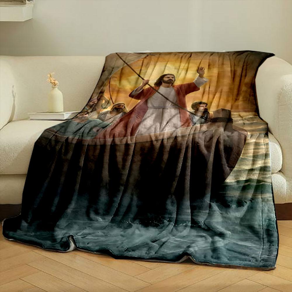 Jesus Calms The Storm Blanket Printed Blanket for Living Room Bed Couch lunch break Soft Cozy Blanket for Friend's festival Gift