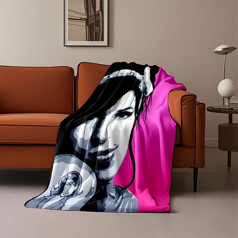 Pop art-style portrait of a woman with bold colors and graphic contrasts. for all seasons blanket lunch break throw gift