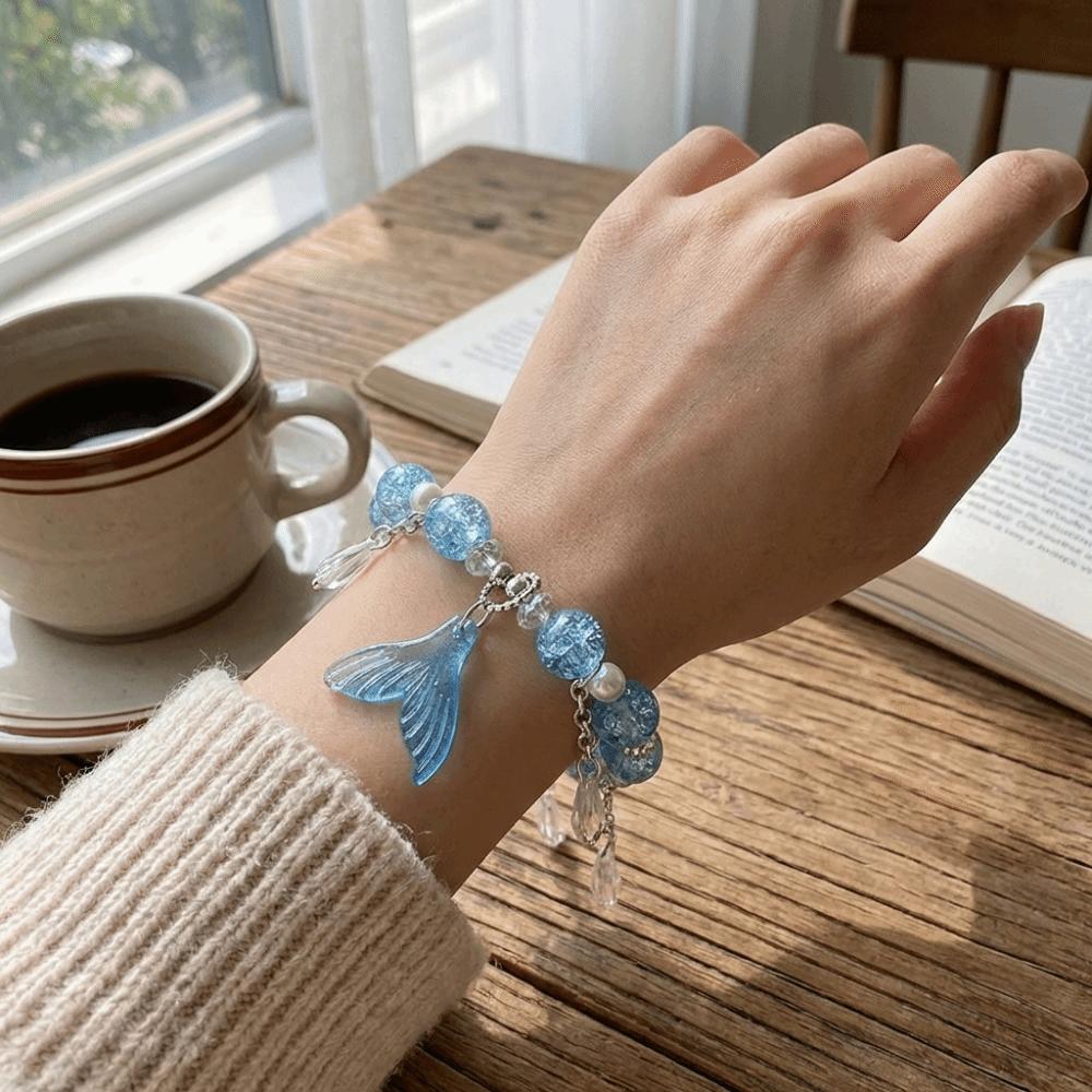 Exquisite Fishtail Crystal Bracelet Sweet Korean Style Colorful Beads Bracelet Colorful Beads All-match Sweet Lucky Hand Chain